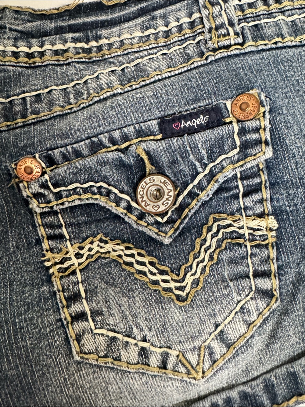 Angels Dark Blue Distressed Denim Jean Shorts - Picture 3 of 5